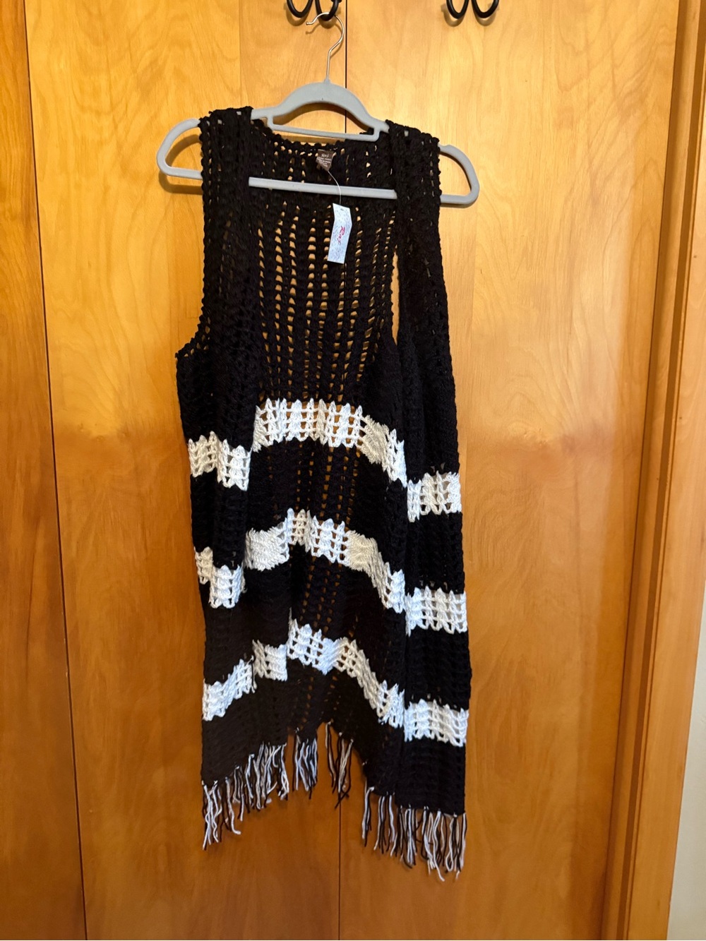 Raj Black Crochet Fringe Vest